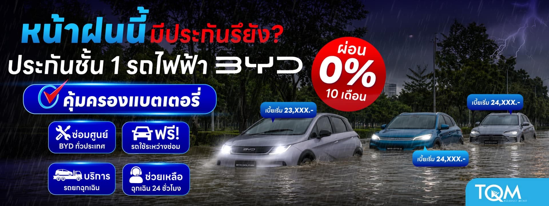 ประกันชั้น 1 รถไฟฟ้า BYD ซ่อมศูนย์ ผ่อน 0% 10 เดือน